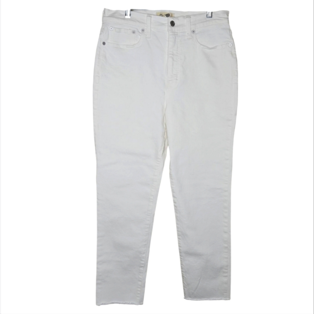 Madewell The Perfect Vintage High Rise Tapered Leg Raw Hem White Jeans Size 28